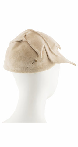 1950s Figural Leaf Beige Wool Felt Hat