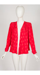 1980s Red Heart Print Silk Jacquard Wrap Blouse