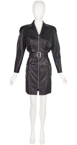 1990s Black Lambskin Zip-Up Motorcycle Dress