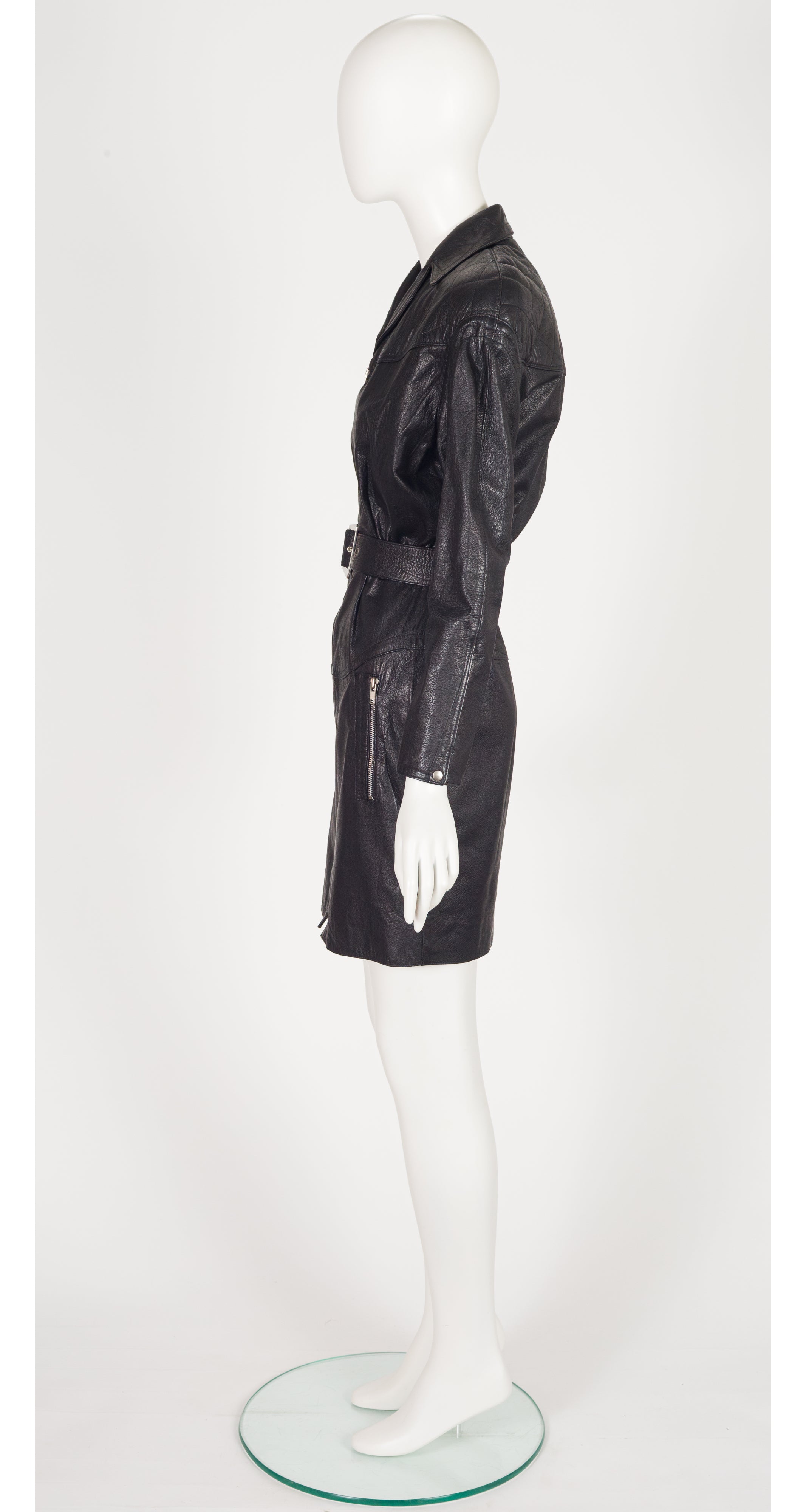1990s Black Lambskin Zip-Up Motorcycle Dress