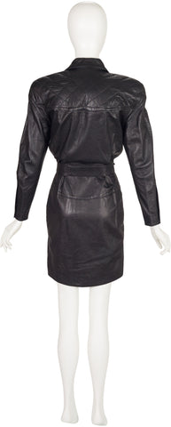 1990s Black Lambskin Zip-Up Motorcycle Dress