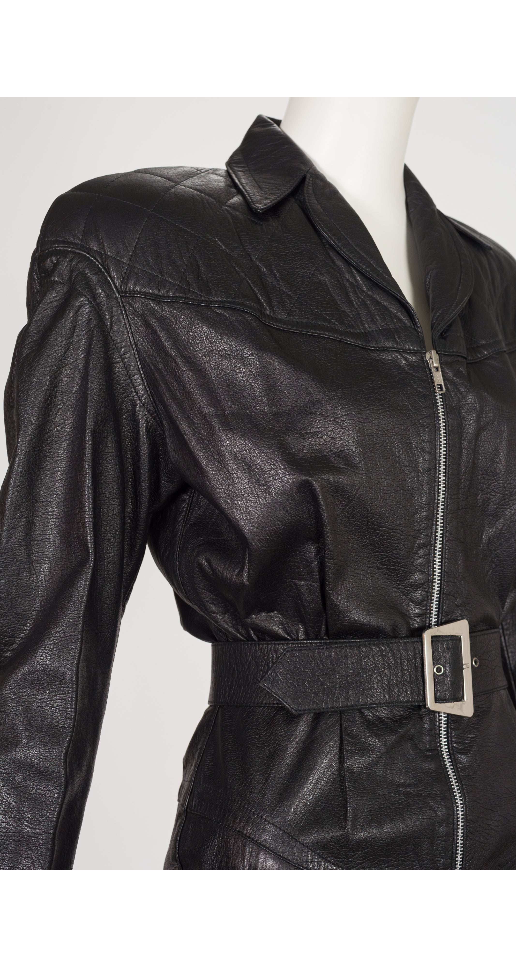 1990s Black Lambskin Zip-Up Motorcycle Dress