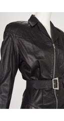 1990s Black Lambskin Zip-Up Motorcycle Dress