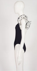1980s Polka Dot Ruffle Strap Black One-Piece Swimsuit