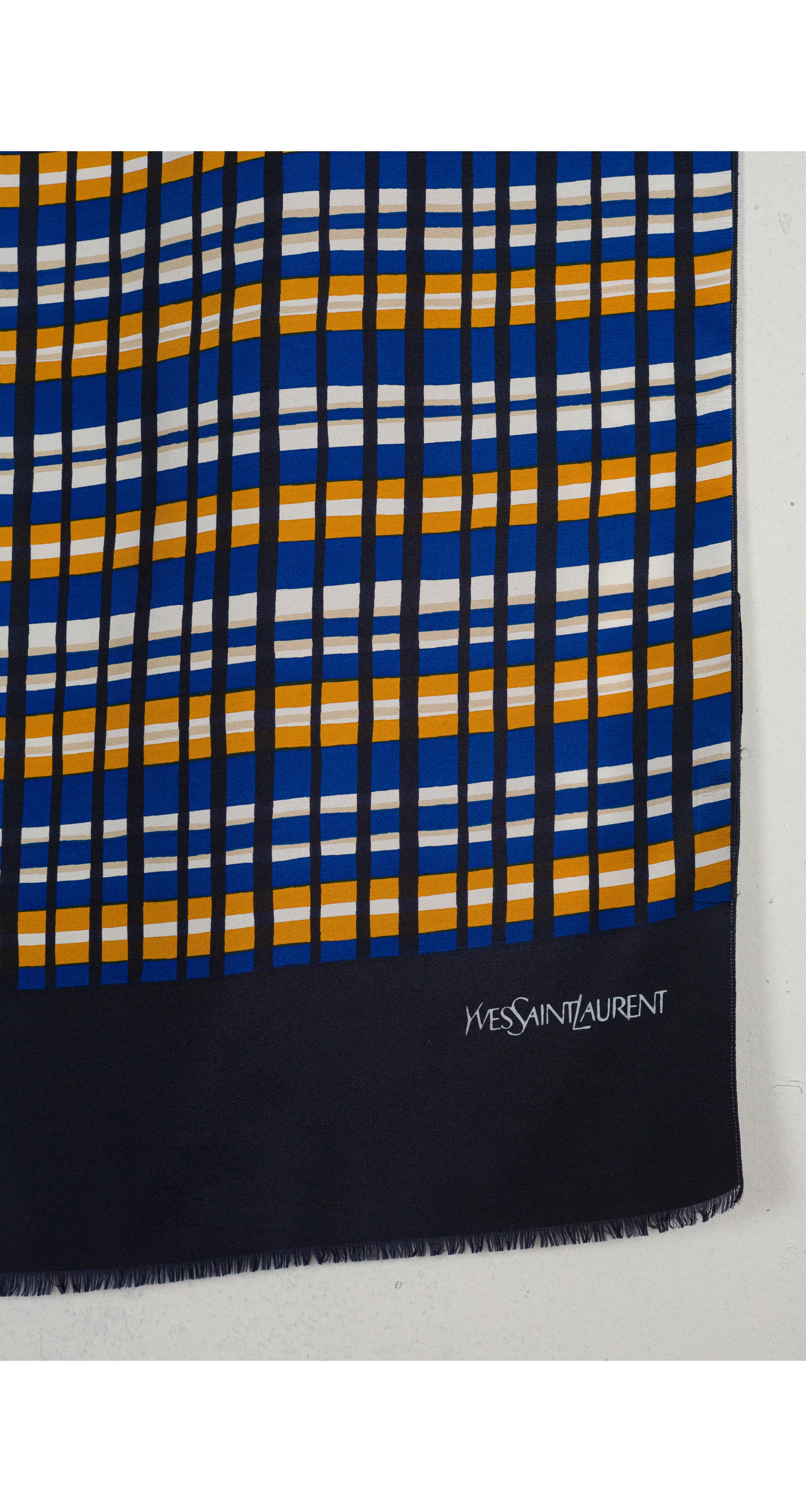 1970s Geometric Plaid Silk Twill Long Men's Scarf