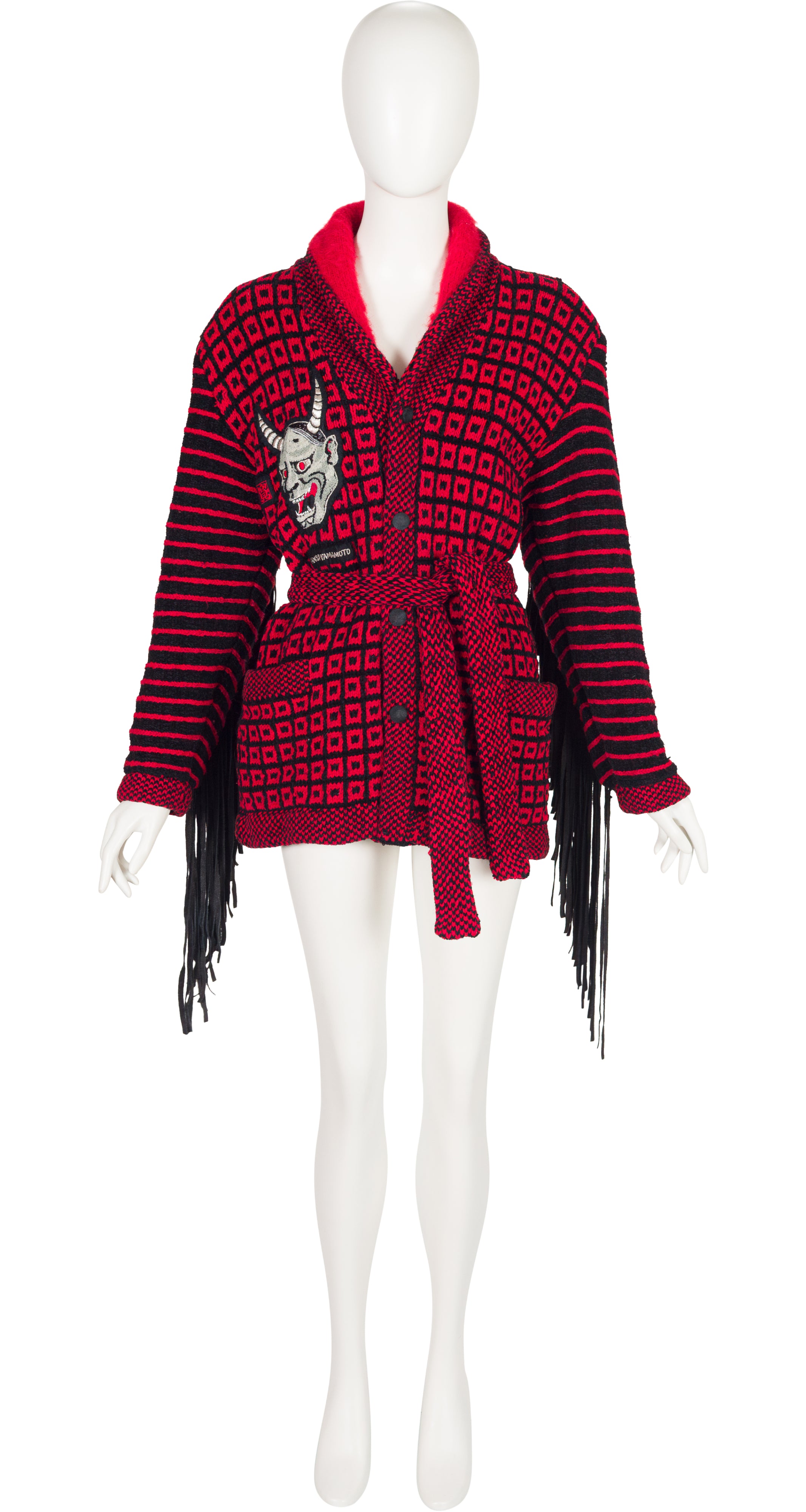 1980-81 F/W Hannya Mask Geometric Knit Tassel Cardigan