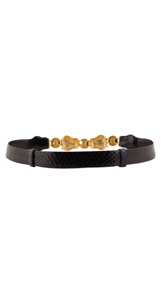 Judith Leiber 1980s Gold Hippo & Black Cabochon Snakeskin 