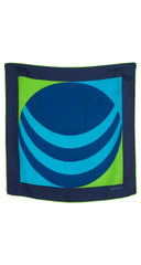 1970s Op Art Graphic Print Blue & Green Silk Twill Scarf