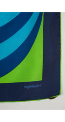 1970s Op Art Graphic Print Blue & Green Silk Twill Scarf