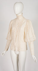 1980s Cream Cotton Lace Leg-of-Mutton Sleeve Blouse