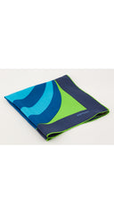 1970s Op Art Graphic Print Blue & Green Silk Twill Scarf