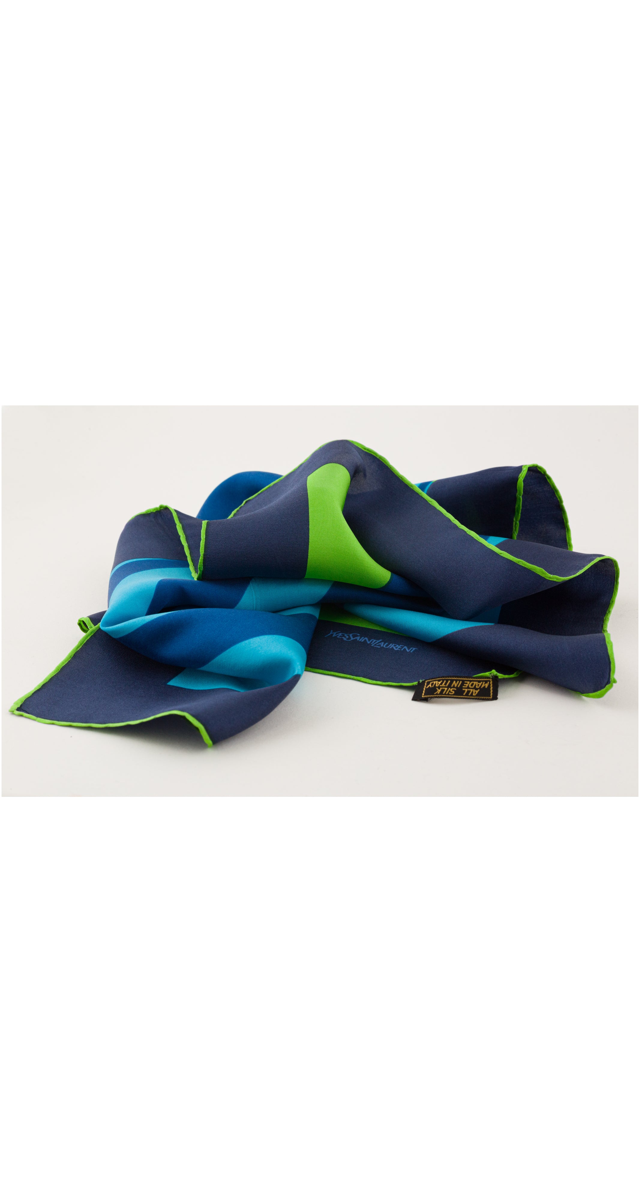 1970s Op Art Graphic Print Blue & Green Silk Twill Scarf