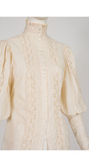 1980s Cream Cotton Lace Leg-of-Mutton Sleeve Blouse