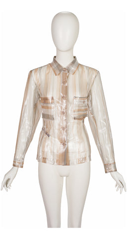 1996 S/S Transparent Metallic Striped Button-Up Top