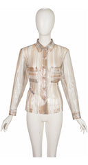 1996 S/S Transparent Metallic Striped Button-Up Top