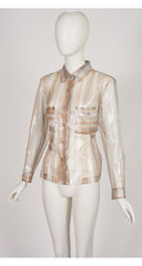 1996 S/S Transparent Metallic Striped Button-Up Top