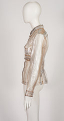 1996 S/S Transparent Metallic Striped Button-Up Top