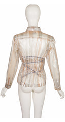 1996 S/S Transparent Metallic Striped Button-Up Top
