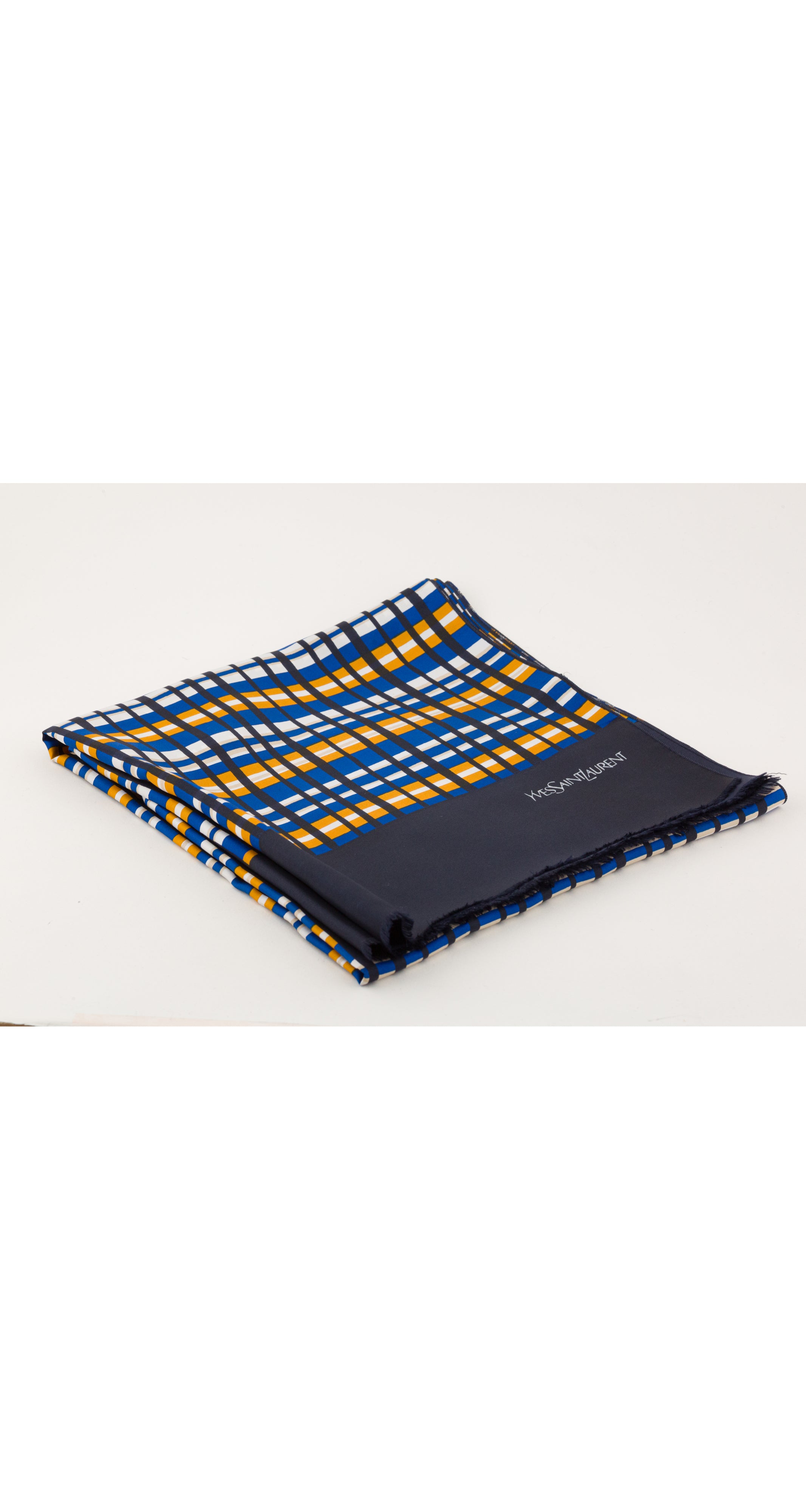 1970s Geometric Plaid Silk Twill Long Men's Scarf