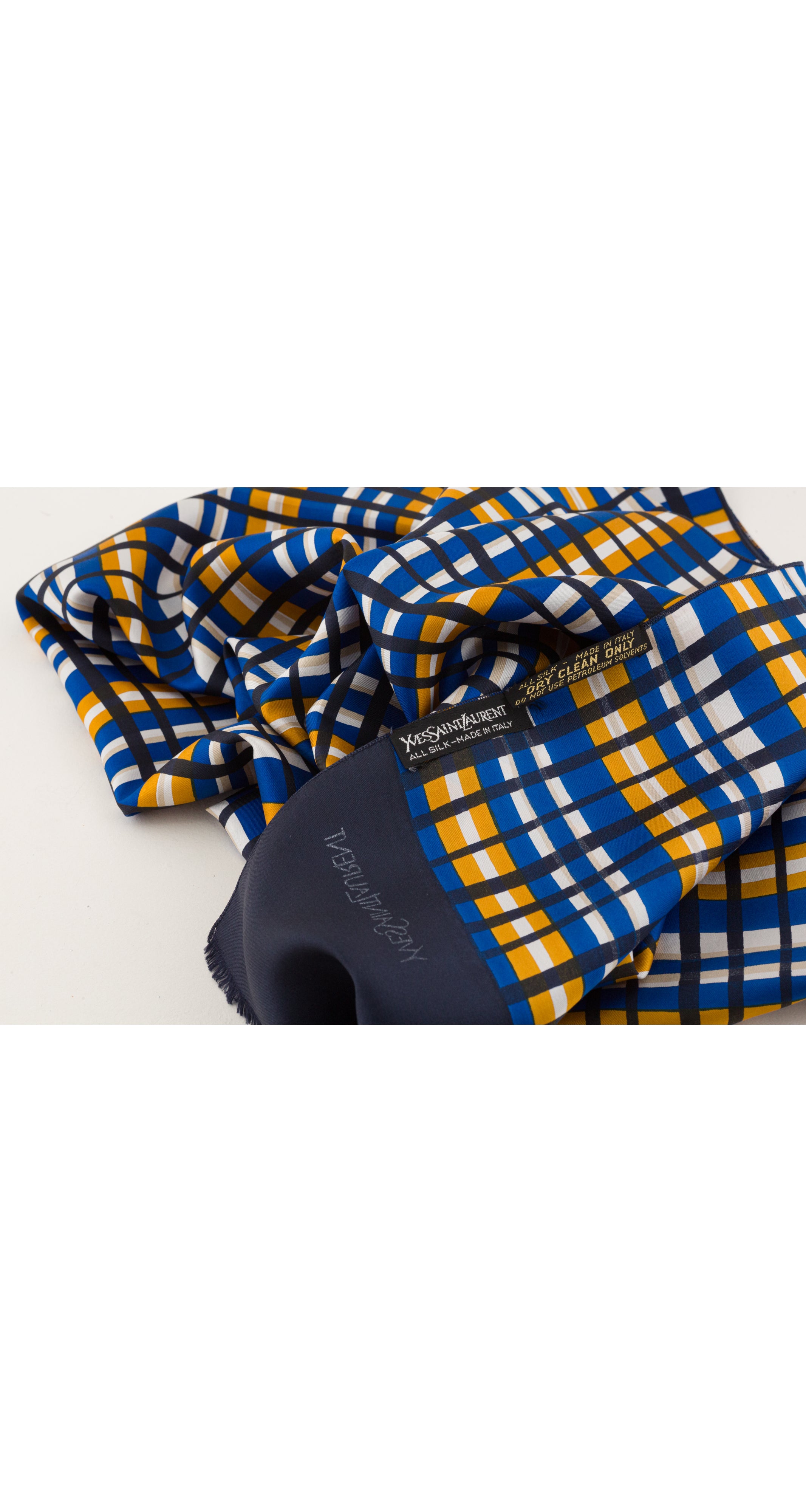 1970s Geometric Plaid Silk Twill Long Men's Scarf