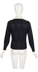 1973 Daisy Print Black Silk Jacquard Collared Blouse