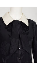 1973 Daisy Print Black Silk Jacquard Collared Blouse