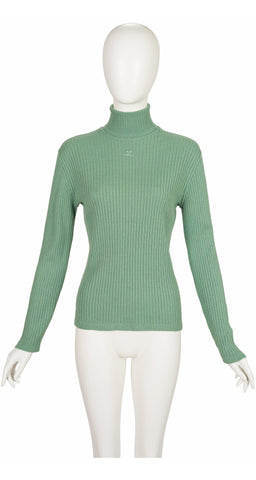 1970s Logo Appliqueé Sage Cashmere Blend Turtleneck