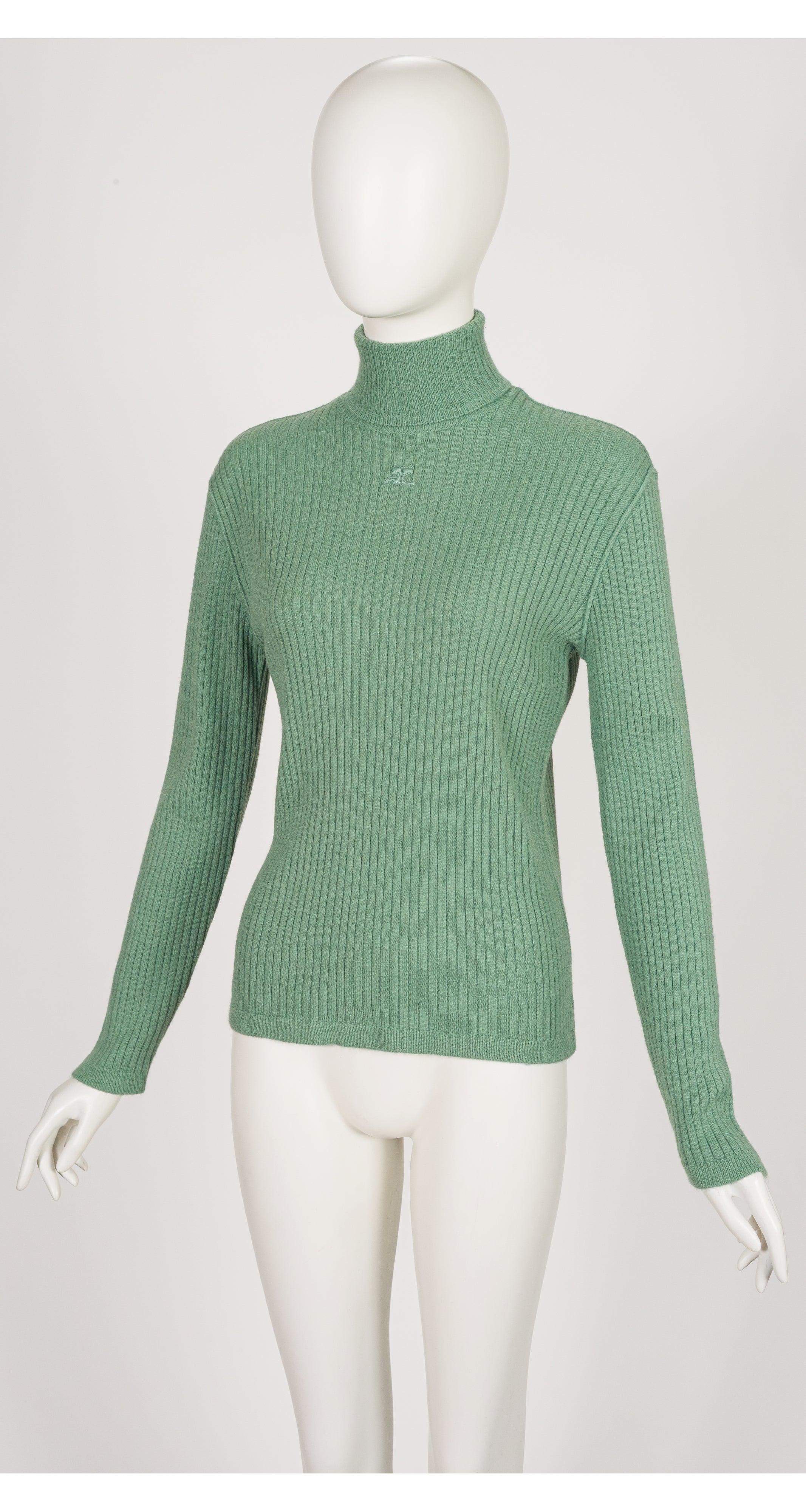 1970s Logo Appliqueé Sage Cashmere Blend Turtleneck