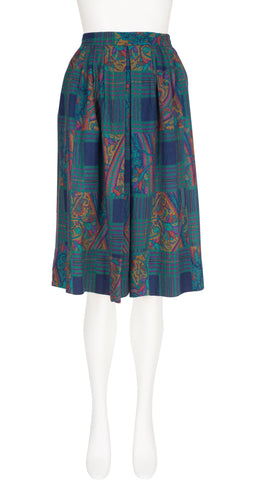 1982-83 F/W Paisley Plaid Wool Pleated Knee Length Skirt