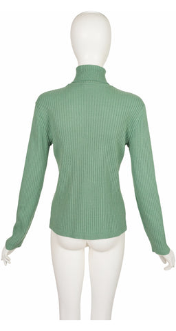 1970s Logo Appliqueé Sage Cashmere Blend Turtleneck