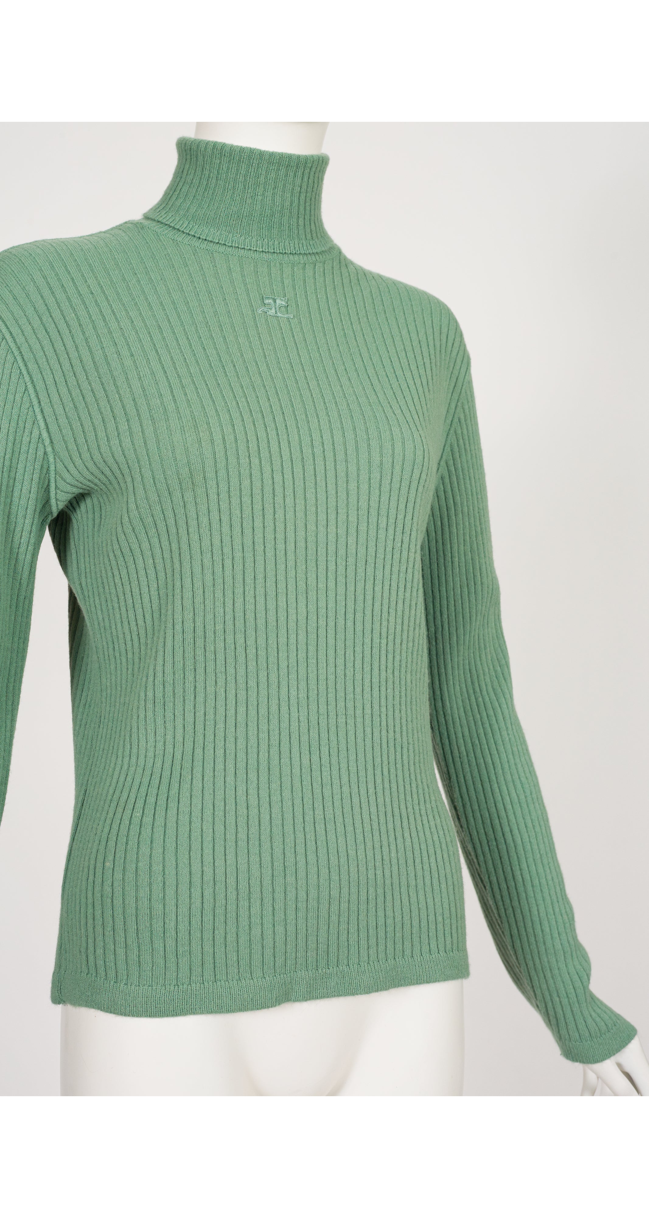 1970s Logo Appliqueé Sage Cashmere Blend Turtleneck