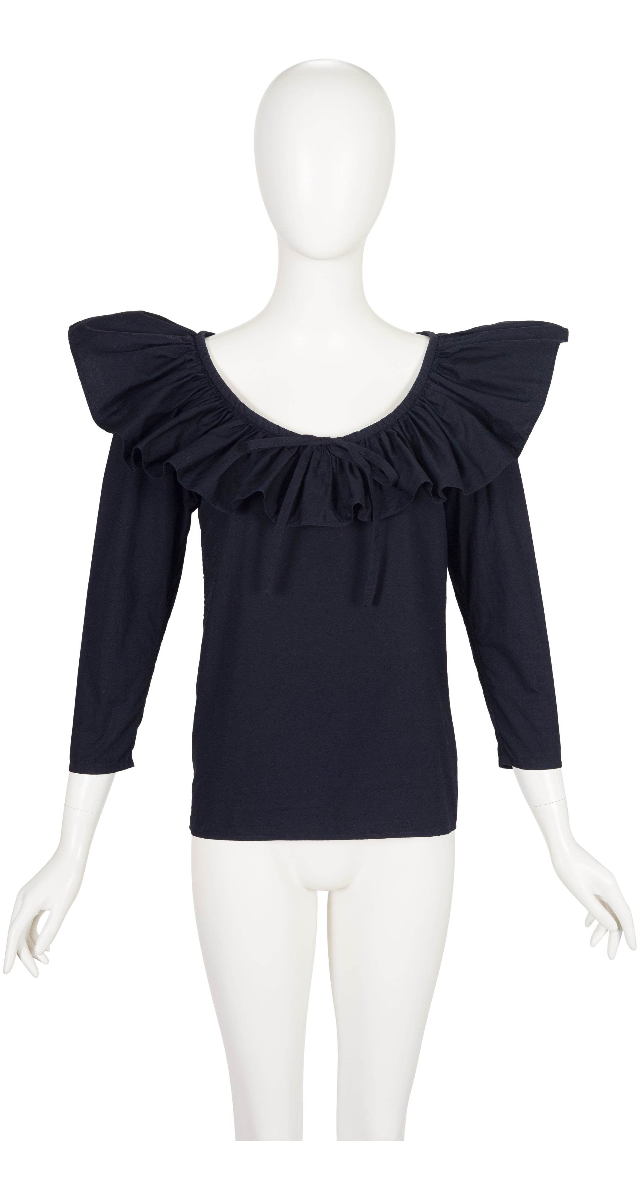 1988 S/S Black Poplin Cotton Ruffle Collar Top