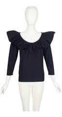 1988 S/S Black Poplin Cotton Ruffle Collar Top
