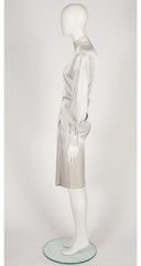 1986-87 F/W Silver Liquid Satin Balloon Sleeve Sash Dress