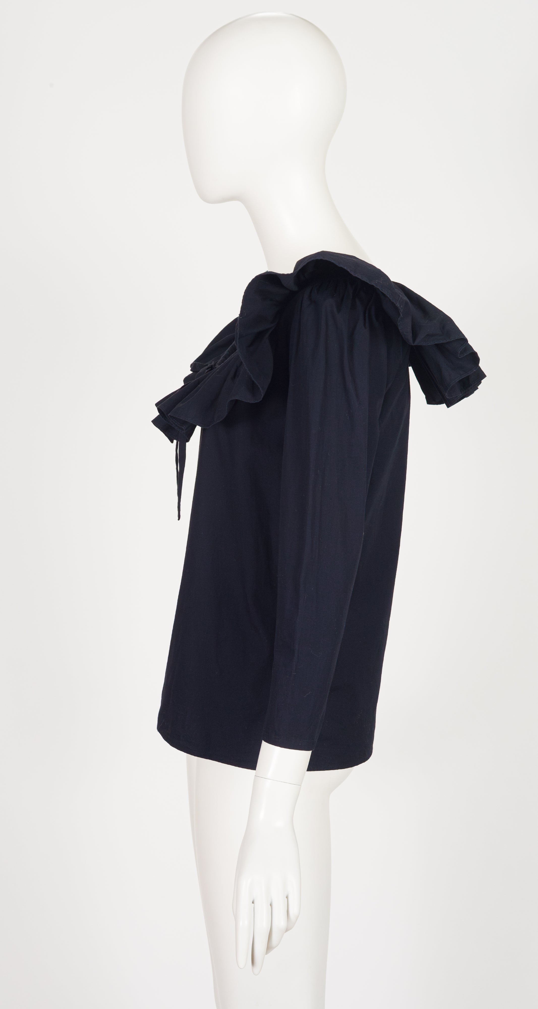 1988 S/S Black Poplin Cotton Ruffle Collar Top