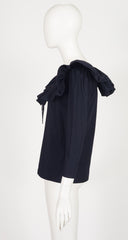 1988 S/S Black Poplin Cotton Ruffle Collar Top