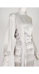 1986-87 F/W Silver Liquid Satin Balloon Sleeve Sash Dress