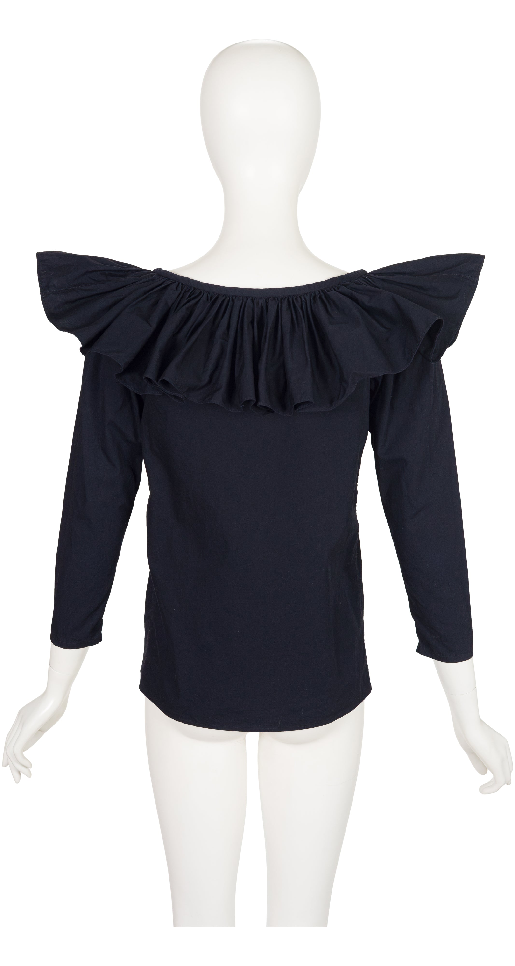 1988 S/S Black Poplin Cotton Ruffle Collar Top