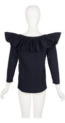 1988 S/S Black Poplin Cotton Ruffle Collar Top