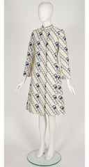 1971 Trompe L'oeil Belt Print Cream & Navy Coat