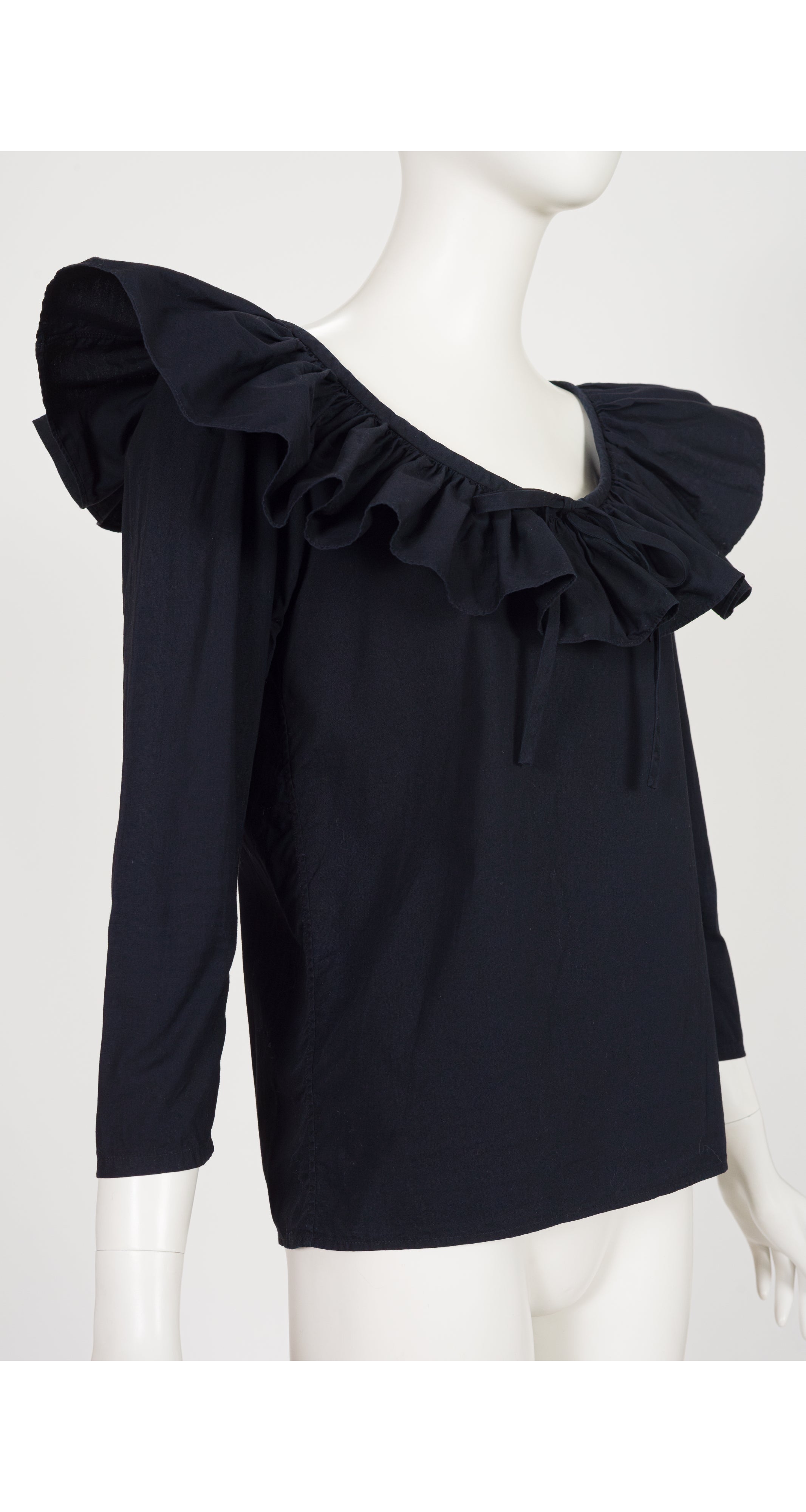 1988 S/S Black Poplin Cotton Ruffle Collar Top