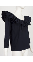 1988 S/S Black Poplin Cotton Ruffle Collar Top