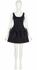 1991-92 F/W Black Silk Faille Ruffle Bow Cocktail Mini Dress