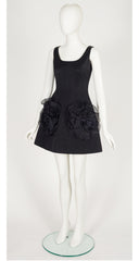 1991-92 F/W Black Silk Faille Ruffle Bow Cocktail Mini Dress