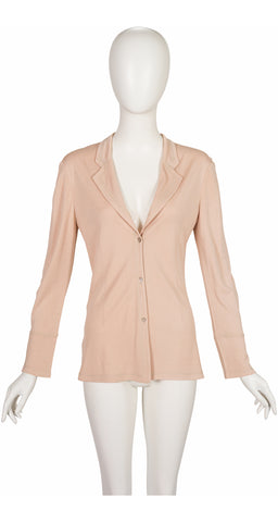 1994 S/S Beige Rayon Jersey Button-Up Top