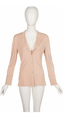 1994 S/S Beige Rayon Jersey Button-Up Top