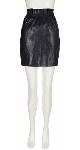 1987 S/S Black Leather High-Waisted Mini Skirt
