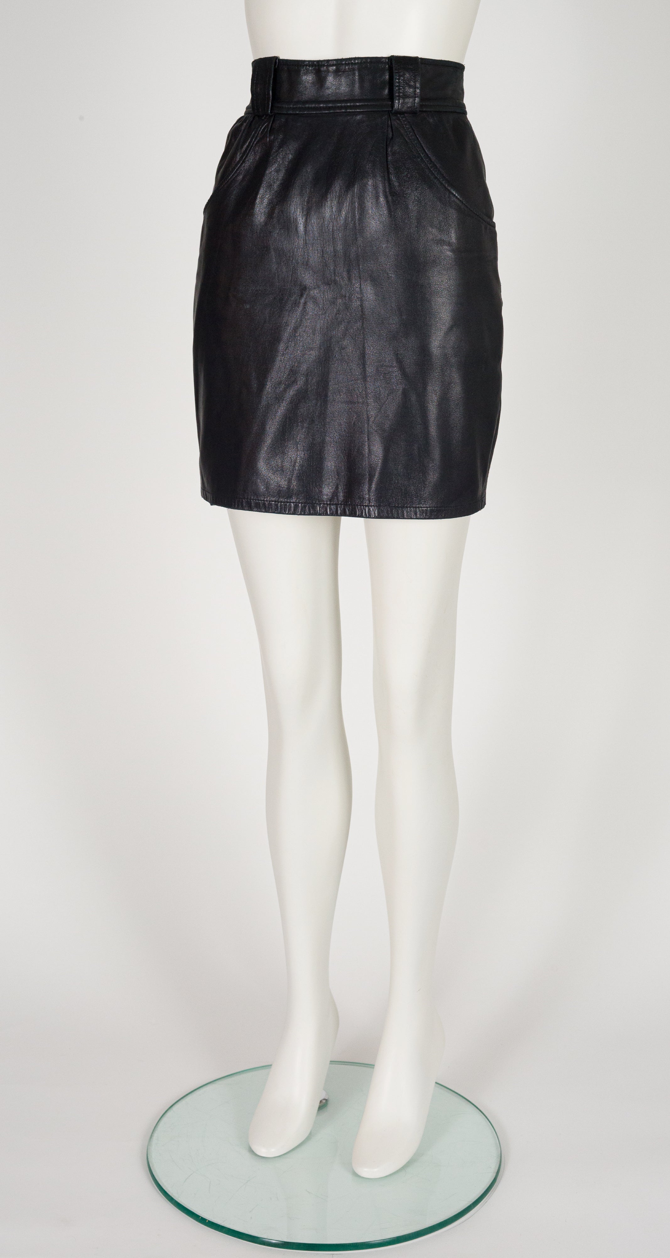 1987 S/S Black Leather High-Waisted Mini Skirt