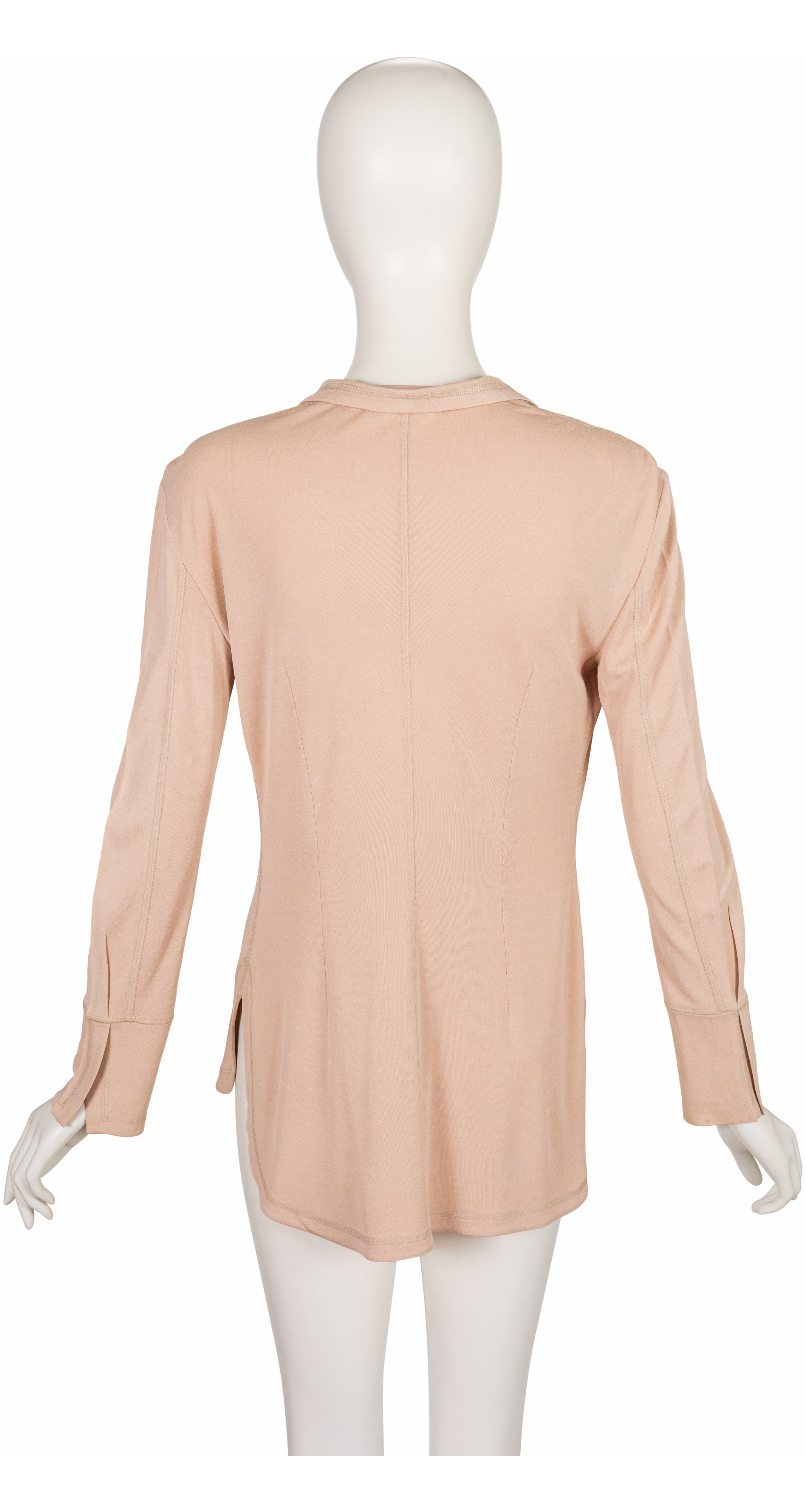 1994 S/S Beige Rayon Jersey Button-Up Top