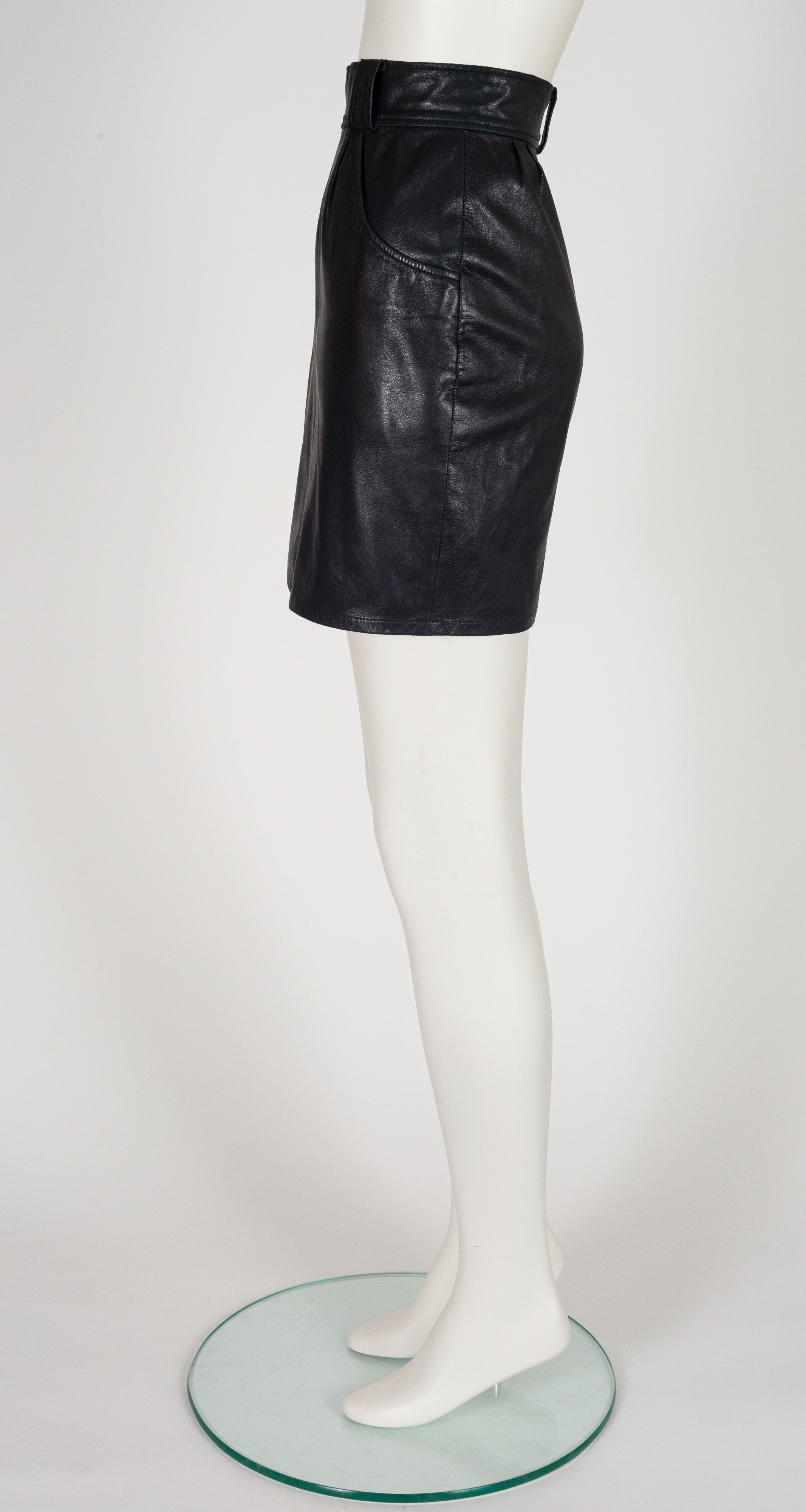 1987 S/S Black Leather High-Waisted Mini Skirt